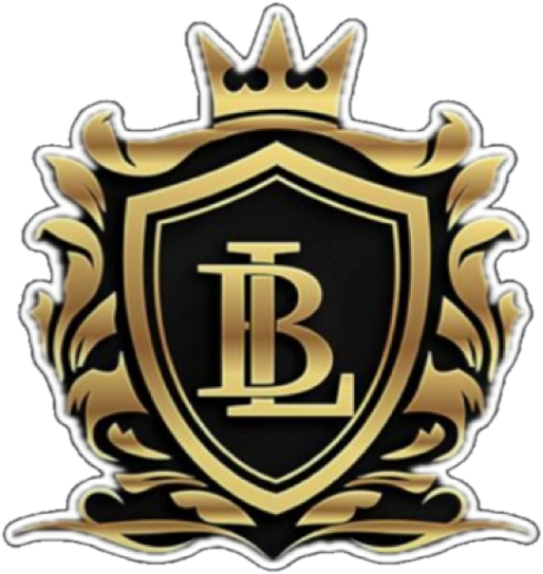 The Lass B Luxury Butik crest — a gold crowned shield